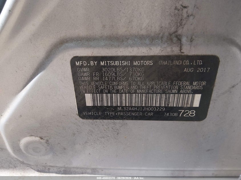 2018 Mitsubishi Mirage VIN ML32A4HJ1JH003229 IAAI salvage auction — NORMAL WEAR, Clear - Public Restricted (Oklahoma), sold $725 on 2026-07-08 (photo 9)