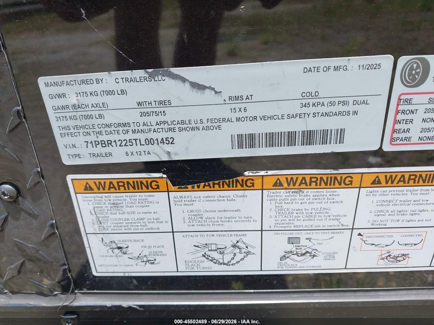2026 Other Other VIN 71PBR1225TL001452 IAAI salvage auction — REAR END, Bill Of Sale (Florida), sold $500 on 2026-07-06 (photo 9)