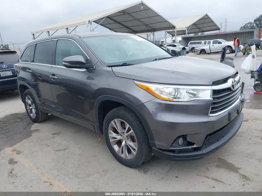 2014 Toyota Highlander VIN 5TDZKRFH7ES030538 IAAI salvage auction — FRONT END, Clear - Dealer Only (California), sold $4,375 on 2026-07-29 (photo 1)