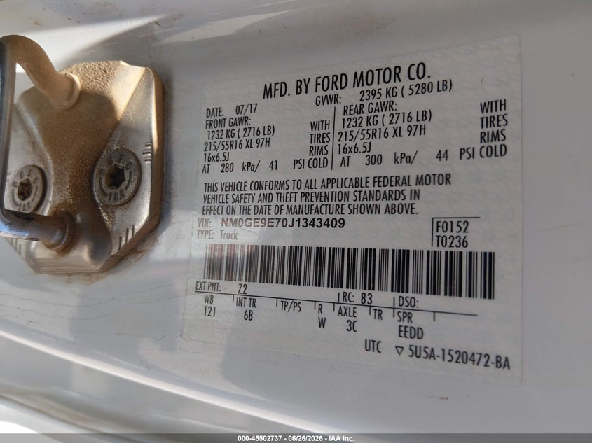 2018 Ford Transit connect VIN NM0GE9E70J1343409 IAAI salvage auction — NORMAL WEAR, Sf97 (Arizona), sold $10,300 on 2026-08-25 (photo 9)