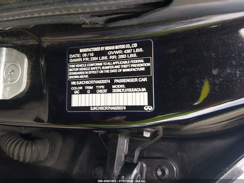 2017 Infiniti Qx30 VIN SJKCH5CR7HA020374 IAAI salvage auction — RIGHT REAR, Salvage (Louisiana), sold $1,600 on 2026-07-29 (photo 9)