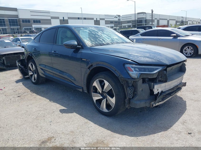 2021 Audi E-tron sportback VIN WA13ABGE5MB007439 IAAI salvage auction — FRONT & REAR, Original (Texas), sold $15,700 on 2026-08-19 (photo 1)