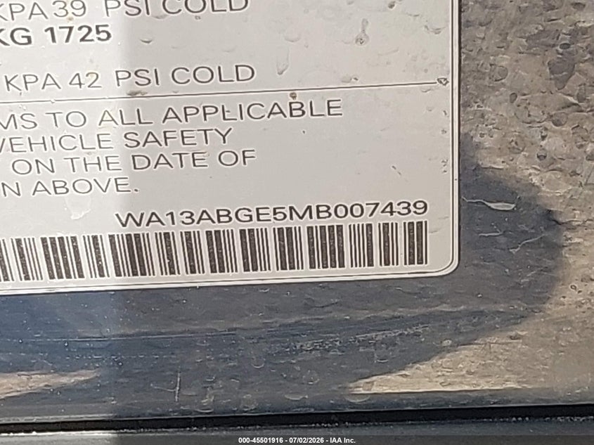 2021 Audi E-tron sportback VIN WA13ABGE5MB007439 IAAI salvage auction — FRONT & REAR, Original (Texas), sold $15,700 on 2026-08-19 (photo 9)