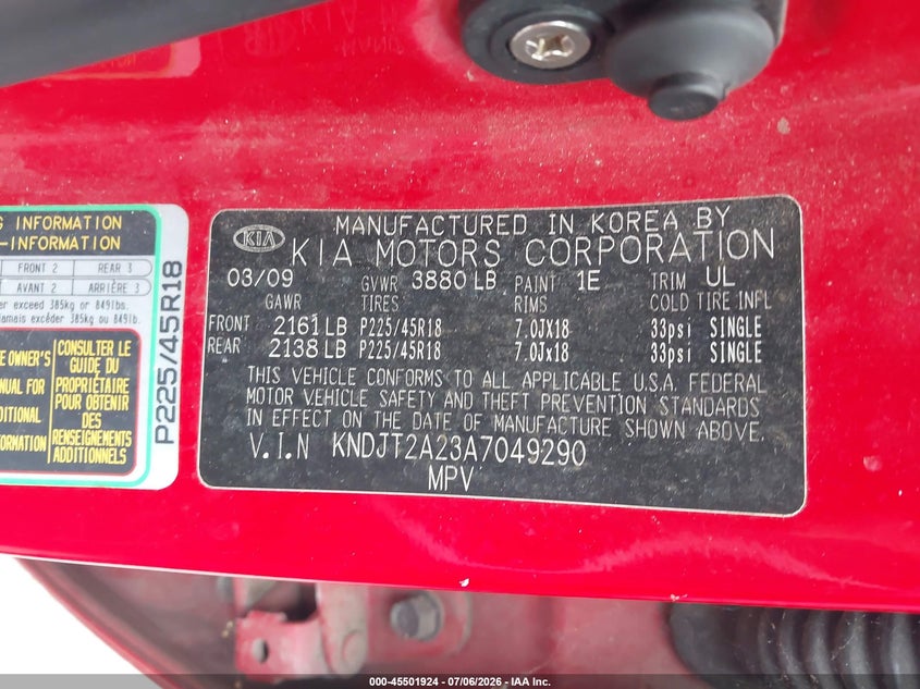 2010 Kia Soul VIN KNDJT2A23A7049290 IAAI salvage auction — SIDE, Original (Ohio), sold $450 on 2026-07-28 (photo 9)