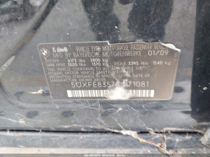 2009 BMW X5 VIN 5UXFE83579L171081 IAAI salvage auction — NORMAL WEAR, Clear - Dealer Only (California), sold $1,000 on 2026-07-27 (photo 9)