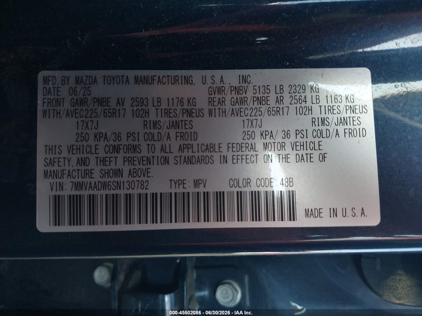 2025 Mazda Cx-50 VIN 7MMVAADW6SN130782 IAAI salvage auction — FRONT END, Salvage Title, sold $11,850 on 2026-07-24 (photo 9)