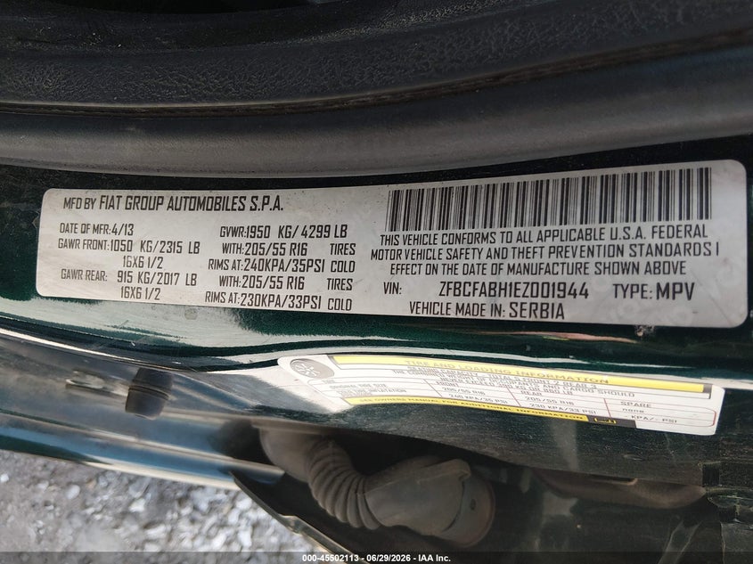 2014 Fiat 500l VIN ZFBCFABH1EZ001944 IAAI salvage auction — ENGINE DAMAGE, Salvage (Missouri), sold $250 on 2026-08-03 (photo 9)