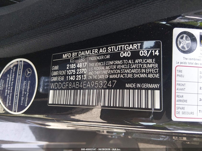2014 Mercedes-benz C-klasse VIN WDDGF8AB4EA953247 IAAI salvage auction — NORMAL WEAR, Clear (South Carolina), sold $2,050 on 2026-07-07 (photo 9)