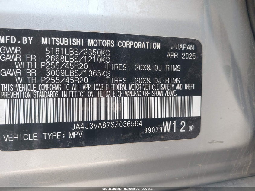 2025 Mitsubishi Outlander VIN JA4J3VA87SZ036564 IAAI salvage auction — NORMAL WEAR, Enterprise Vehicles Clear Only (Illinois), sold $14,825 on 2026-07-07 (photo 9)