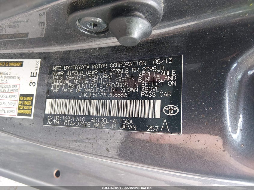 2014 Scion Tc VIN JTKJF5C79E3068661 IAAI salvage auction — FRONT END, Clear (Virginia), sold $700 on 2026-09-01 (photo 9)