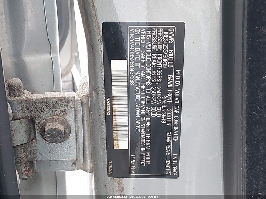 2008 Volvo Xc90 VIN YV4CT852681437288 IAAI salvage auction — RIGHT SIDE, Salvage (Texas), sold $275 on 2026-08-05 (photo 9)