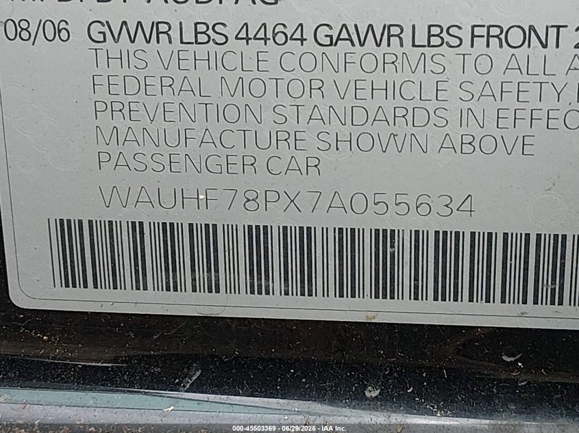 2007 Audi A3 VIN WAUHF78PX7A055634 IAAI salvage auction — NORMAL WEAR, Clear - Public Restricted (Oregon), sold $425 on 2026-07-06 (photo 9)