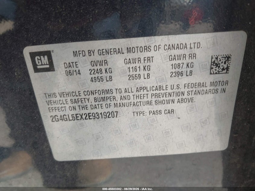2014 Buick Regal VIN 2G4GL5EX2E9319207 IAAI salvage auction — NORMAL WEAR, Clear (Colorado), sold $300 on 2026-07-22 (photo 9)