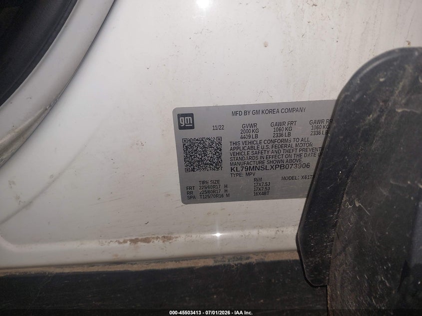2023 Chevrolet Trailblazer VIN KL79MNSLXPB073906 IAAI salvage auction — FRONT END, Salvage (Wisconsin), sold $3,700 on 2026-07-30 (photo 9)