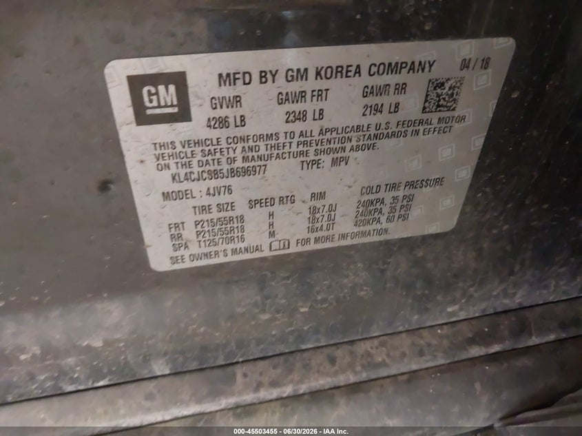 2018 Buick Encore VIN KL4CJCSB5JB696977 IAAI salvage auction — NORMAL WEAR, Clear (Minnesota), sold $2,025 on 2026-07-15 (photo 9)