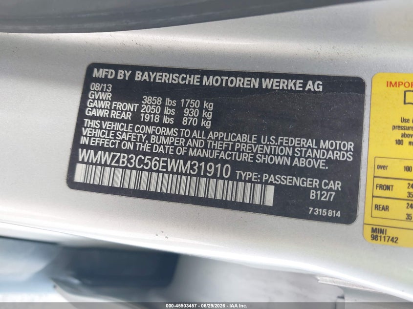 2014 Mini Countryman VIN WMWZB3C56EWM31910 IAAI salvage auction — NORMAL WEAR, Clear (Illinois), sold $550 on 2026-07-20 (photo 9)