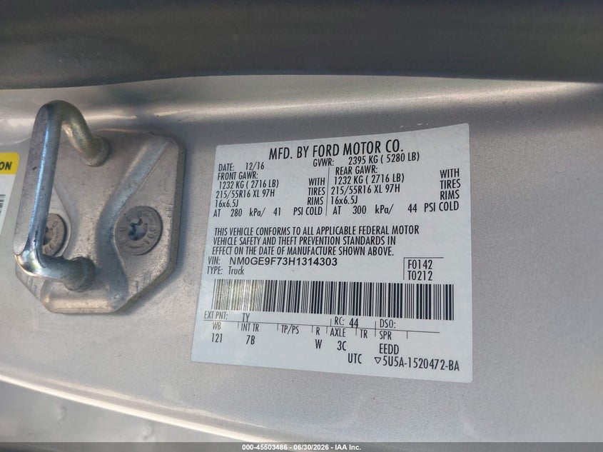 2017 Ford Transit VIN NM0GE9F73H1314303 IAAI salvage auction — RIGHT SIDE, Mv-907A (New York), sold $1,700 on 2026-07-15 (photo 9)