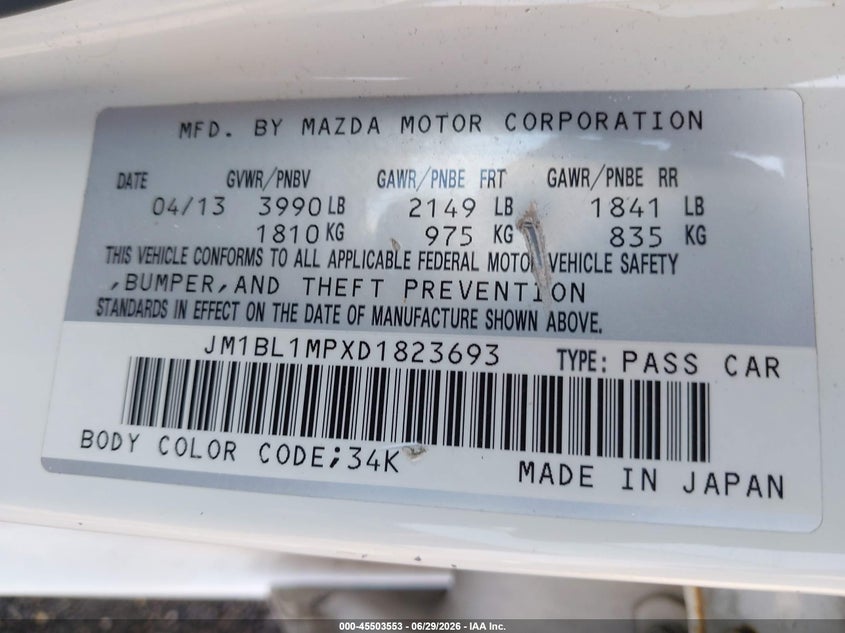 2013 Mazda 3 VIN JM1BL1MPXD1823693 IAAI salvage auction — FRONT END, Salvage (Pennsylvania), sold $300 on 2026-07-09 (photo 9)