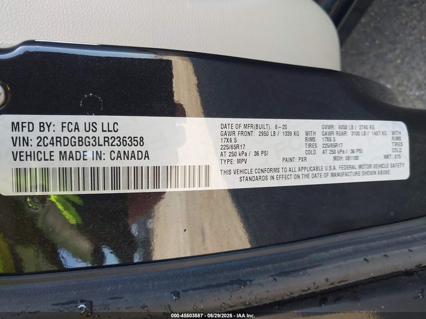 2020 Dodge Caravan VIN 2C4RDGBG3LR236358 IAAI salvage auction — NORMAL WEAR, Sf97 (Illinois), sold $8,850 on 2026-08-27 (photo 9)