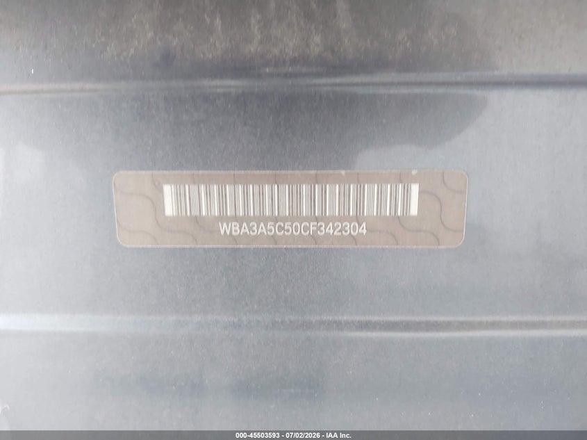 2012 BMW 3er VIN WBA3A5C50CF342304 IAAI salvage auction — FRONT END, Clear (Georgia), sold $450 on 2026-07-09 (photo 9)