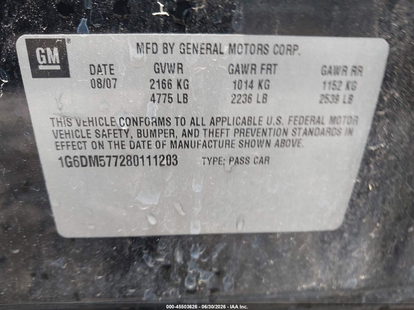 2008 Cadillac Cts VIN 1G6DM577280111203 IAAI salvage auction — NORMAL WEAR, Original (Texas), sold $300 on 2026-08-03 (photo 9)