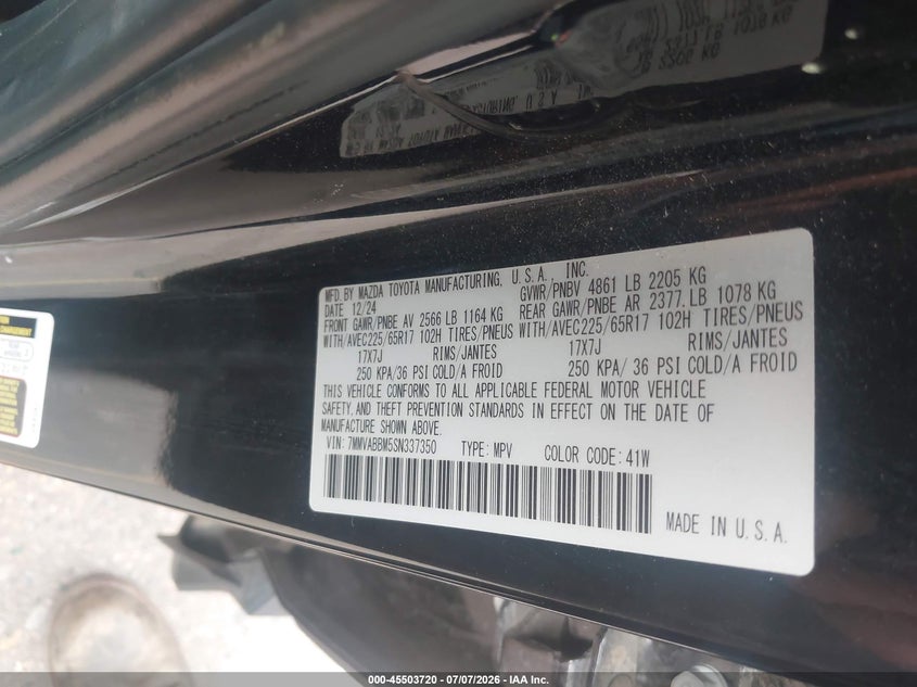 2025 Mazda Cx-50 VIN 7MMVABBM5SN337350 IAAI salvage auction — FRONT & REAR, Clear (California), sold $13,250 on 2026-07-14 (photo 9)