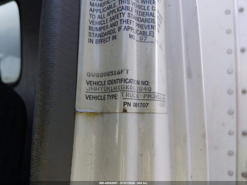 2016 Hino 155 VIN JHHYDM1HXGK002840 IAAI salvage auction — REAR END, Wait Title, sold $125 on 2026-09-30 (photo 8)