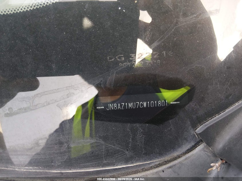 2012 Nissan Murano VIN JN8AZ1MU7CW101801 IAAI salvage auction — NORMAL WEAR, Original (Texas), sold $575 on 2026-07-29 (photo 9)