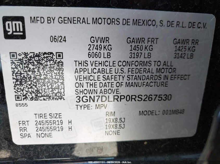 2024 Chevrolet Equinox VIN 3GN7DLRP0RS267530 IAAI salvage auction — REAR END, Salvage Title, sold $8,100 on 2026-07-30 (photo 9)
