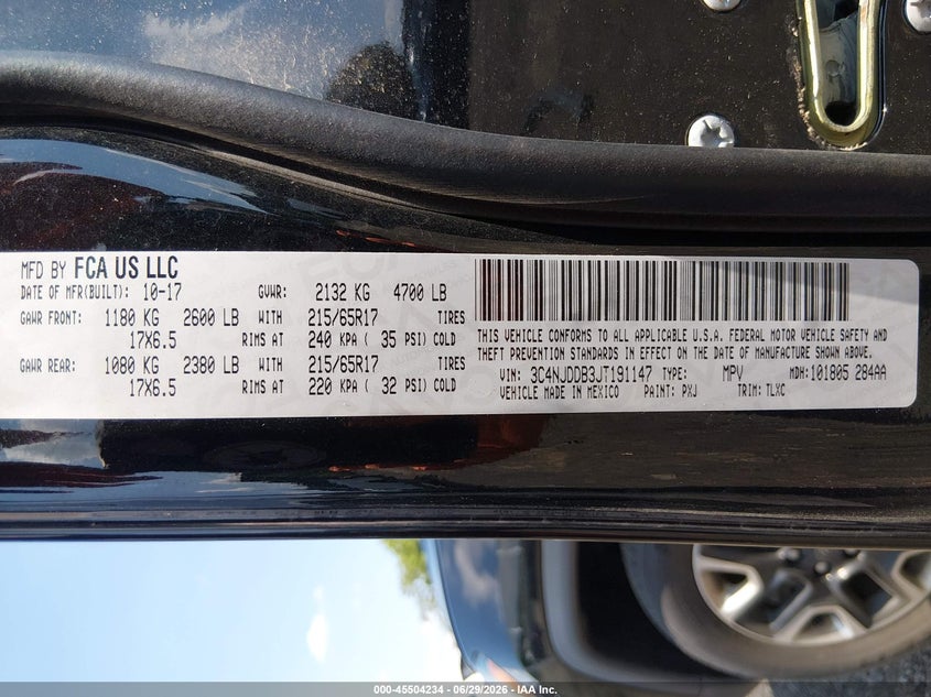 2018 Jeep Compass VIN 3C4NJDDB3JT191147 IAAI salvage auction — FRONT END, Salvage (Pennsylvania), sold $2,950 on 2026-07-25 (photo 9)