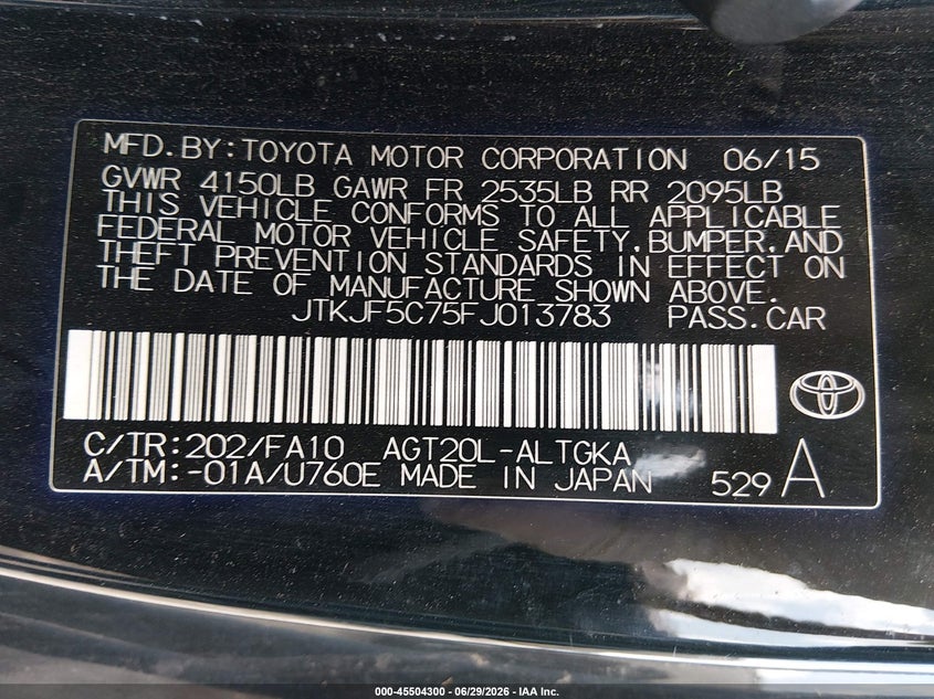 2015 Scion Tc VIN JTKJF5C75FJ013783 IAAI salvage auction — FRONT END, Salvage (Kentucky), sold $75 on 2026-07-29 (photo 9)