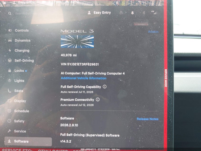 2024 Tesla Model 3 VIN 5YJ3E1ET3RF829831 IAAI salvage auction — LEFT SIDE, Original (Texas), sold $16,100 on 2026-08-19 (photo 7)