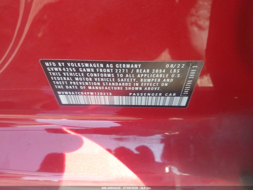 2023 Volkswagen Golf gti VIN WVW6A7CD4PW120213 IAAI salvage auction — FRONT & REAR, Mv-907A (New York), sold $800 on 2026-08-18 (photo 9)