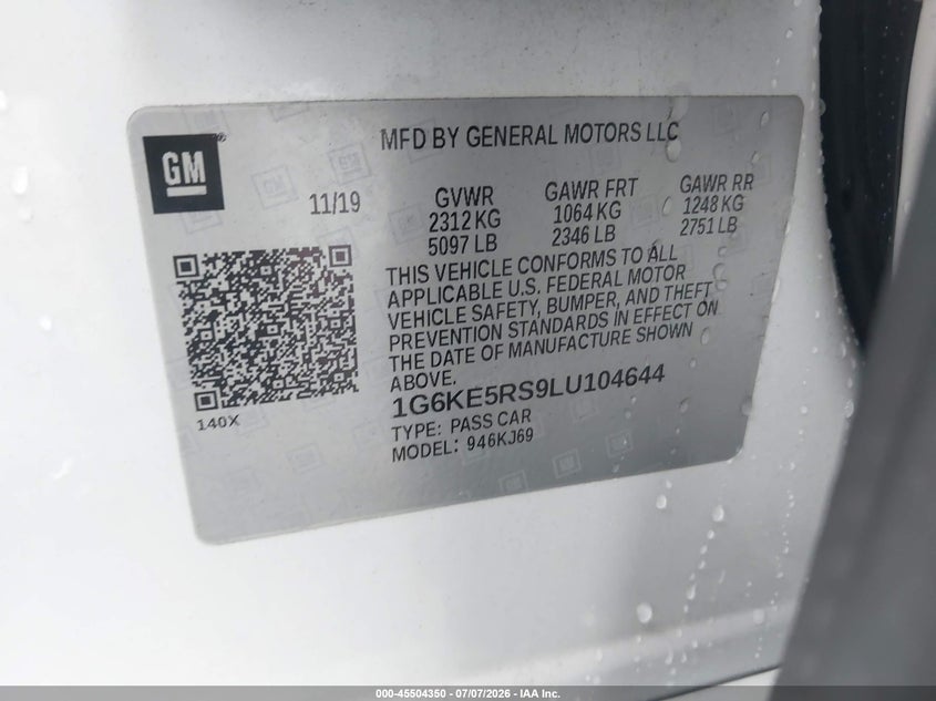 2020 Cadillac Ct6 VIN 1G6KE5RS9LU104644 IAAI salvage auction — REAR END, Rebuildable (Florida), sold $18,400 on 2026-07-31 (photo 9)