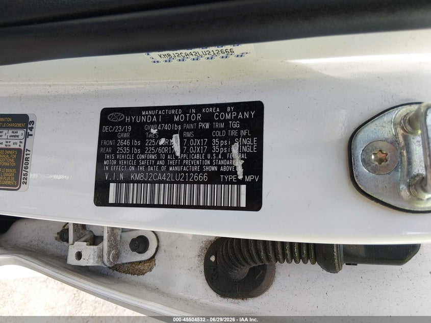 2020 Hyundai Tucson VIN KM8J2CA42LU212666 IAAI salvage auction — NORMAL WEAR, Clear (New Jersey), sold $3,375 on 2026-07-30 (photo 9)