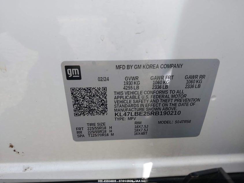 2024 Buick Envista VIN KL47LBE25RB190210 IAAI salvage auction — LEFT REAR, Rebuildable (Florida), sold $4,350 on 2026-07-29 (photo 9)