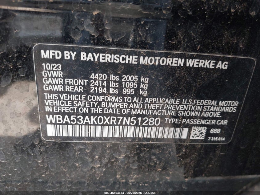 2024 BMW 2er VIN WBA53AK0XR7N51280 IAAI salvage auction — REAR END, Salvage Title, sold $7,250 on 2026-09-08 (photo 9)