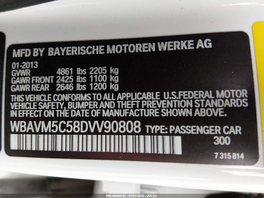 2013 BMW X1 VIN WBAVM5C58DVV90808 IAAI salvage auction — REAR END, Salvage (Oregon), sold $1,750 on 2026-08-26 (photo 9)