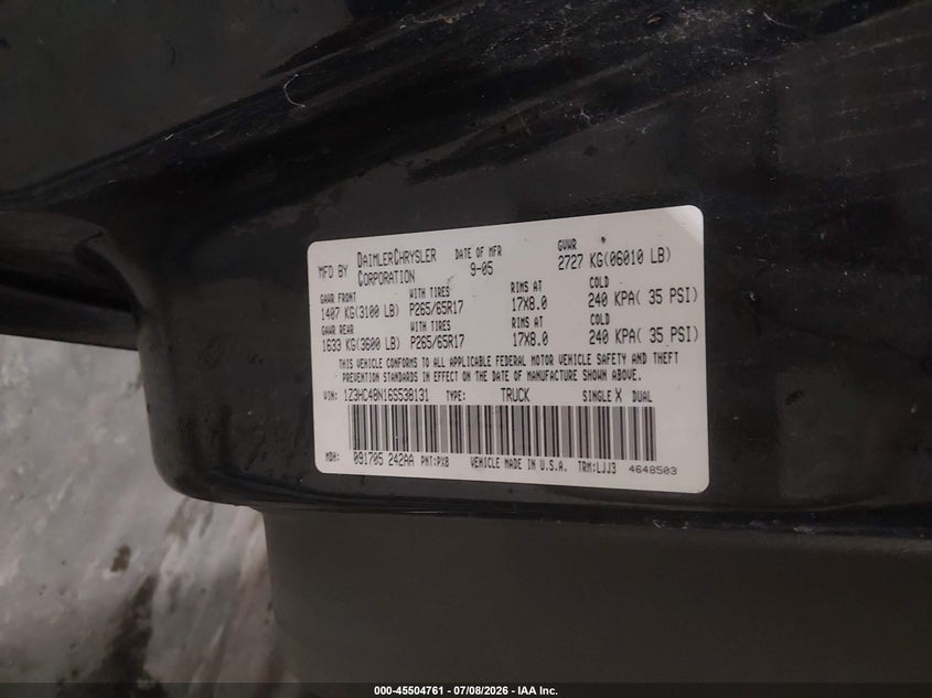 2006 Mitsubishi Raider VIN 1Z3HC48N16S538131 IAAI salvage auction — FRONT END, Salvage (Iowa), sold $75 on 2026-07-28 (photo 9)