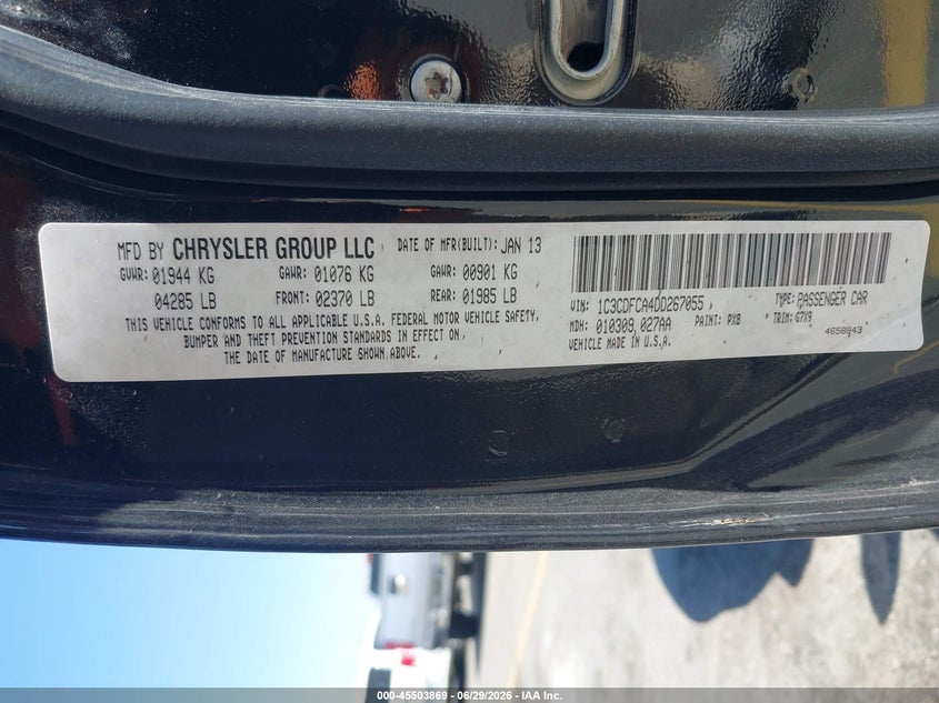 2013 Dodge Dart VIN 1C3CDFCA4DD267055 IAAI salvage auction — NORMAL WEAR, Clear - Dealer Only (California), sold $275 on 2026-07-24 (photo 9)