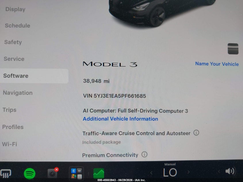 2023 Tesla Model 3 VIN 5YJ3E1EA5PF661685 IAAI salvage auction — SIDE, Salvage Title, sold $9,300 on 2026-07-16 (photo 7)