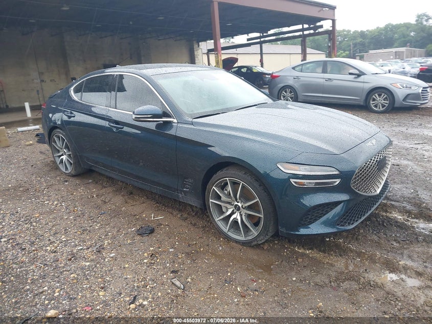 2025 Genesis G70 VIN KMTG34SC5SU149358 IAAI salvage auction — REAR END, Salvage Title, sold $7,300 on 2026-08-15 (photo 1)