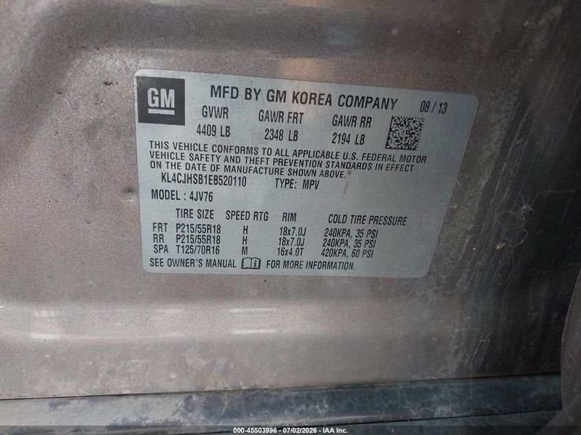2014 Buick Encore VIN KL4CJHSB1EB520110 IAAI salvage auction — FRONT END, Mv-907A (New York), sold $350 on 2026-07-29 (photo 9)