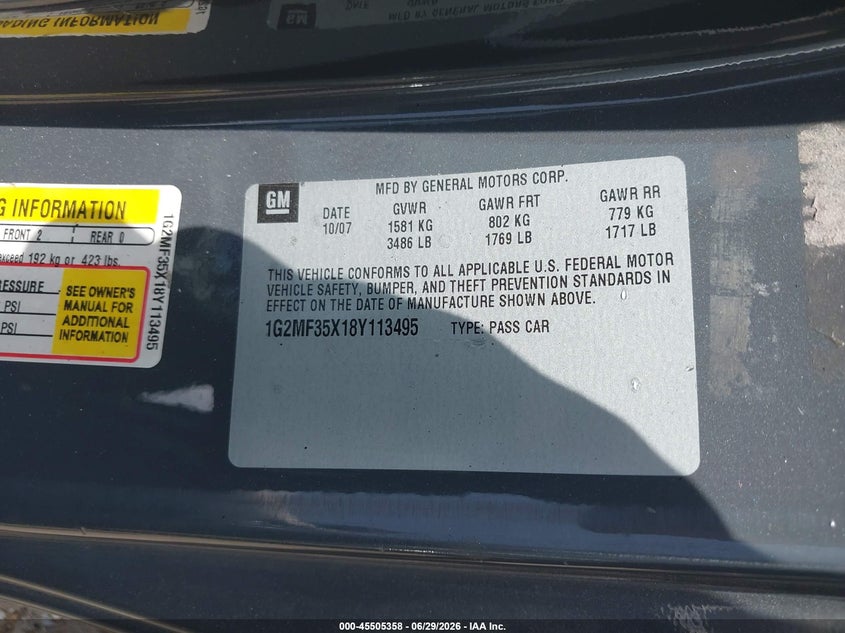 2008 Pontiac Solstice VIN 1G2MF35X18Y113495 IAAI salvage auction — NORMAL WEAR, Original (Texas), sold $575 on 2026-07-09 (photo 9)