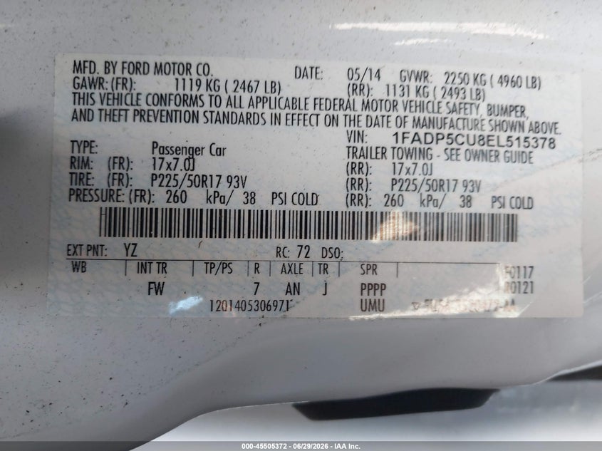 2014 Ford C-max VIN 1FADP5CU8EL515378 IAAI salvage auction — NORMAL WEAR, Clear - Dealer Only (California), sold $750 on 2026-07-08 (photo 9)