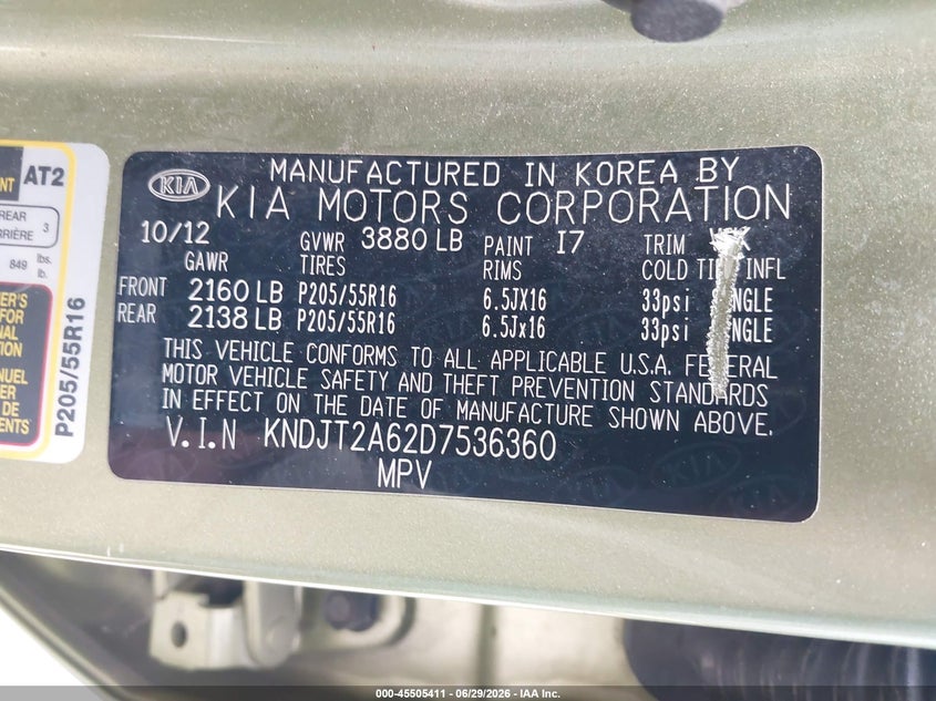 2013 Kia Soul VIN KNDJT2A62D7536360 IAAI salvage auction — REAR END, Salvage Title, sold $775 on 2026-07-22 (photo 9)