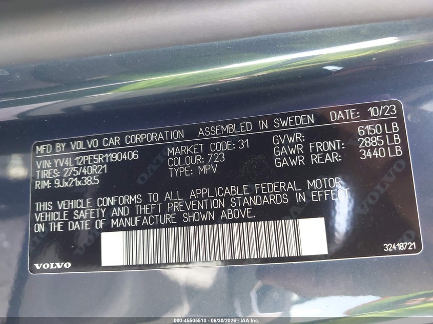 2024 Volvo Xc90 VIN YV4L12PE5R1190406 IAAI salvage auction — FRONT END, Salvage Title, sold $20,175 on 2026-08-20 (photo 9)