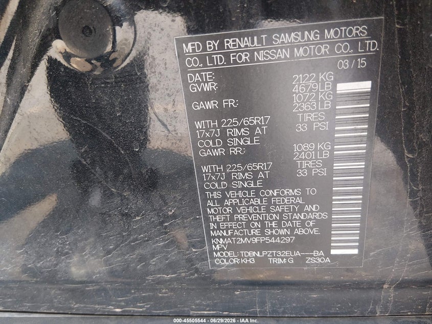 2015 Nissan Rogue VIN KNMAT2MV9FP544297 IAAI salvage auction — REAR END, Salvage (Connecticut), sold $900 on 2026-07-23 (photo 9)