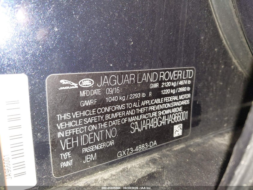 2017 Jaguar Xe VIN SAJAR4BG4HA966001 IAAI salvage auction — FRONT END, Salvage Title, sold $675 on 2026-09-20 (photo 9)