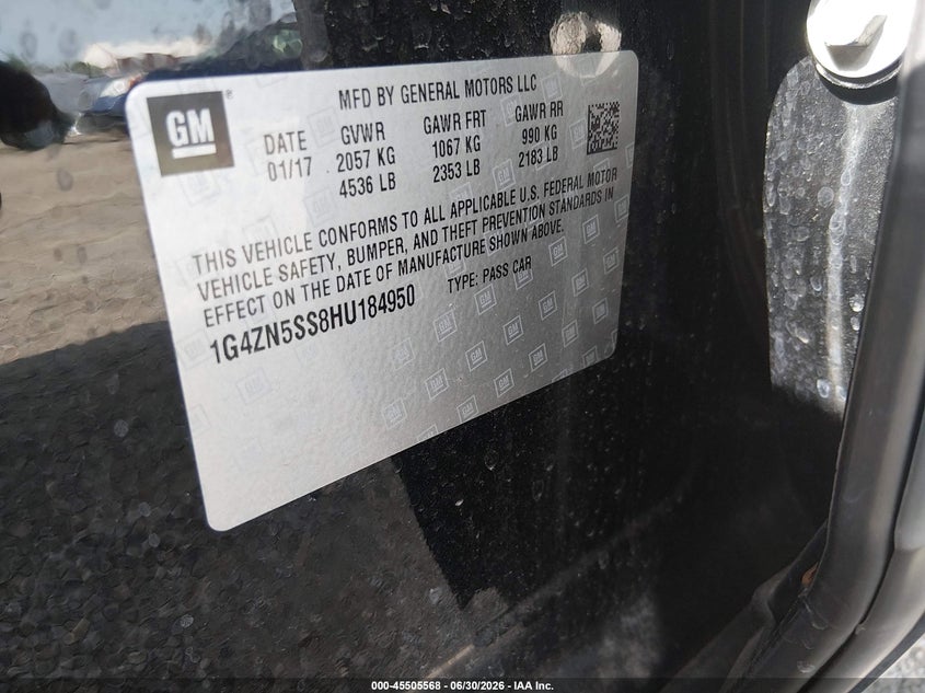 2017 Buick Lacrosse VIN 1G4ZN5SS8HU184950 IAAI salvage auction — REAR END, Salvage (Iowa), sold $3,050 on 2026-07-28 (photo 9)